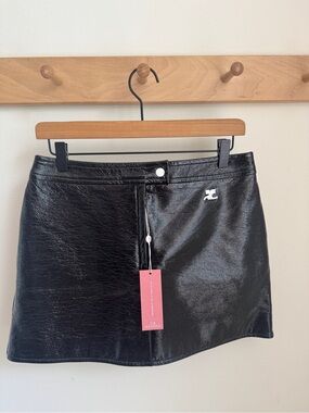 NWT Courrèges Paris Reedition Vinyl Mini Skirt Black FR 40 $605